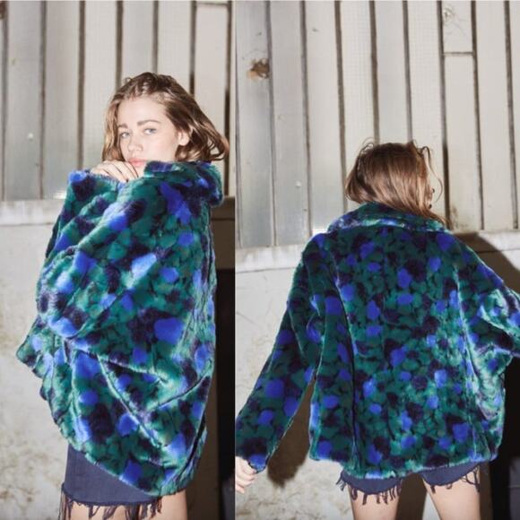 The Kooples Blue & Green Faux Fur Coat - Picture 2 of 9